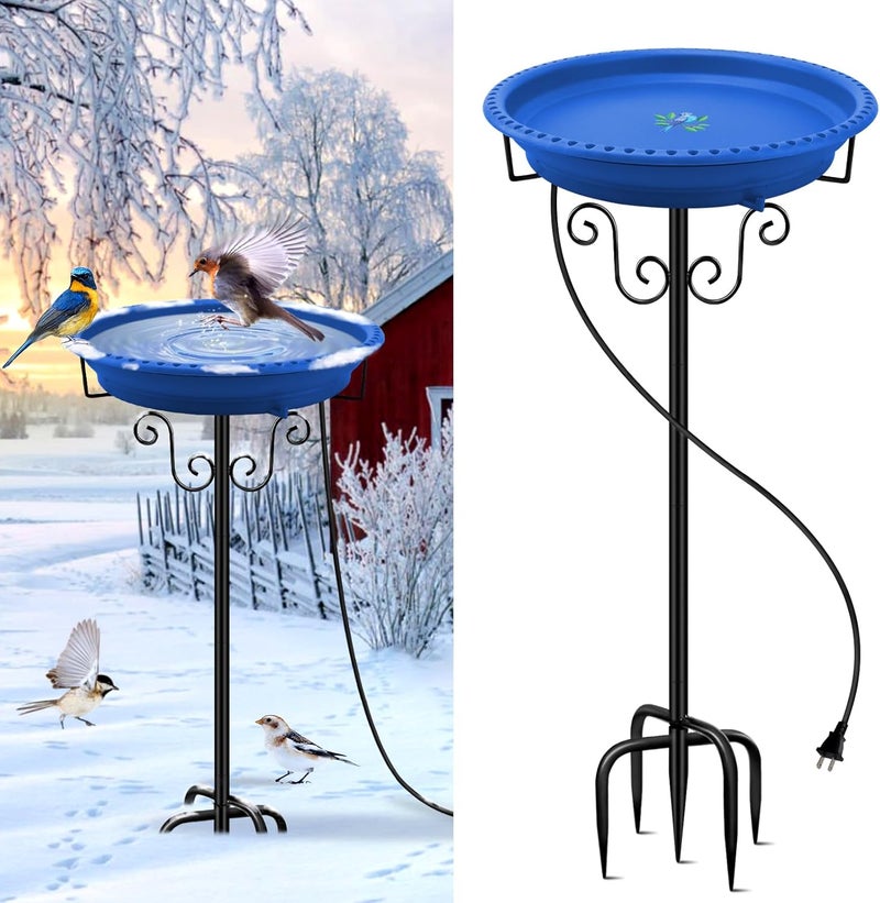 Lovppy Heated Bird Baths for Outdoors for Winter, 100W Heated Bird Bath Water Heater with Thermostatically Controlled, Heated Bird Baths Bowl with Metal Stake for Outside Garden Patio Yard (Blue) - Image 1